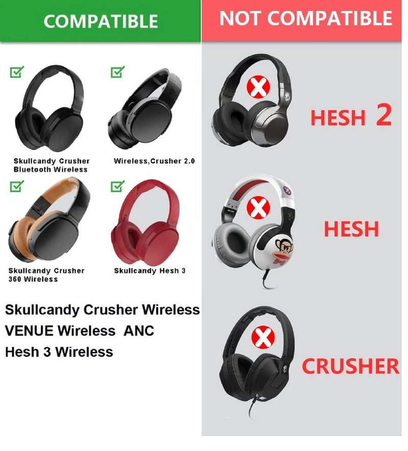 VEVER Replacement Ear Pads Cushions for Skullcandy Crusher Wireless, Evo, ANC, Hesh 3 Headphones (Black) - Image 4